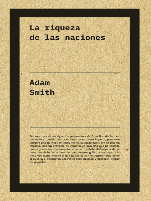 Title details for La riqueza de las naciones by Adam Smith - Wait list